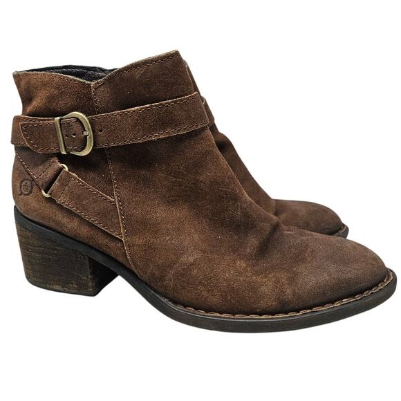 Born 8 Jorgette Buckle Brown Leather Ankle Boot Boho Suede Western Casual - Picture 1 of 6